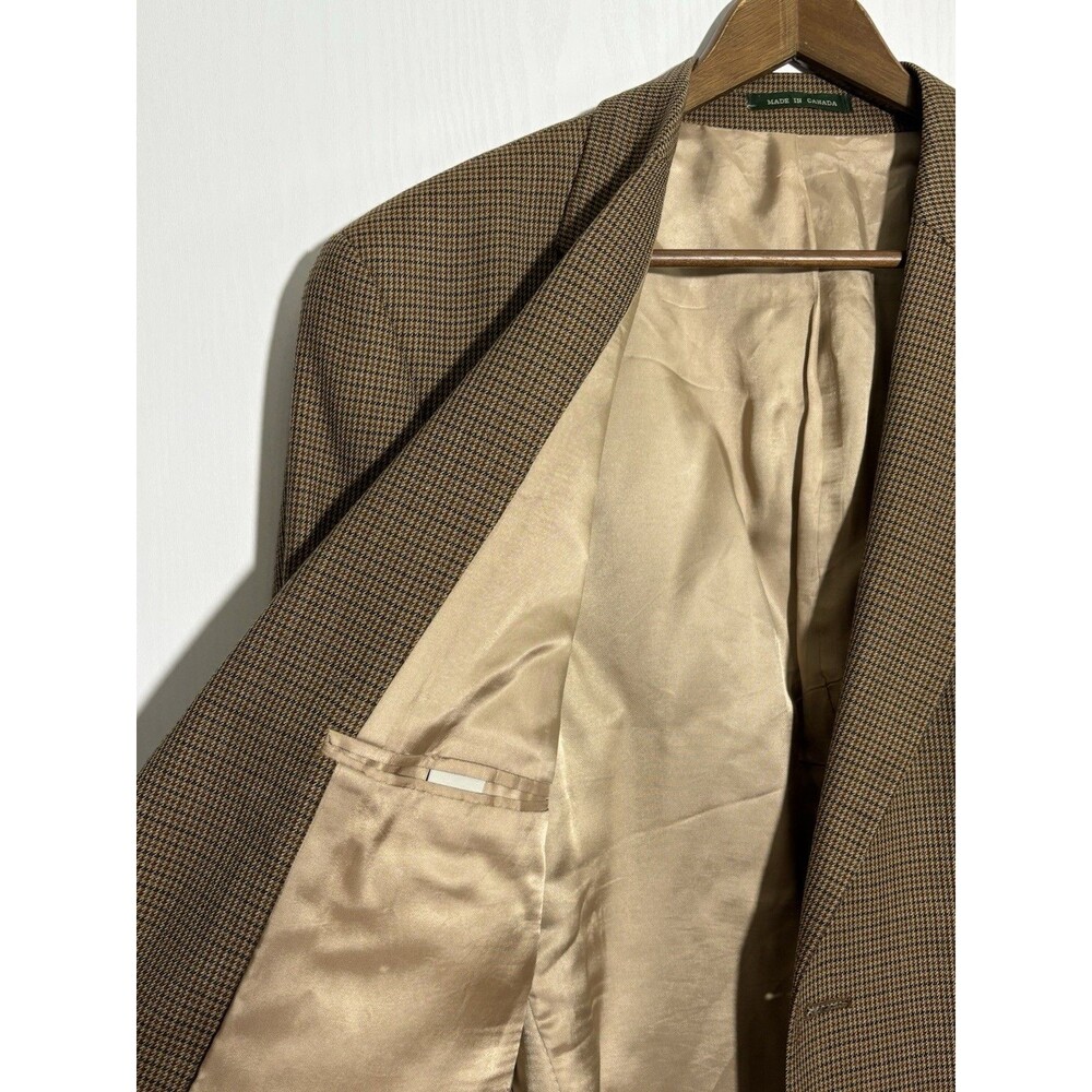 Lauren Ralph Lauren Sport Coat Blazer Mens 42R Brown Houndstooth Wool Academia - Picture 10 of 14